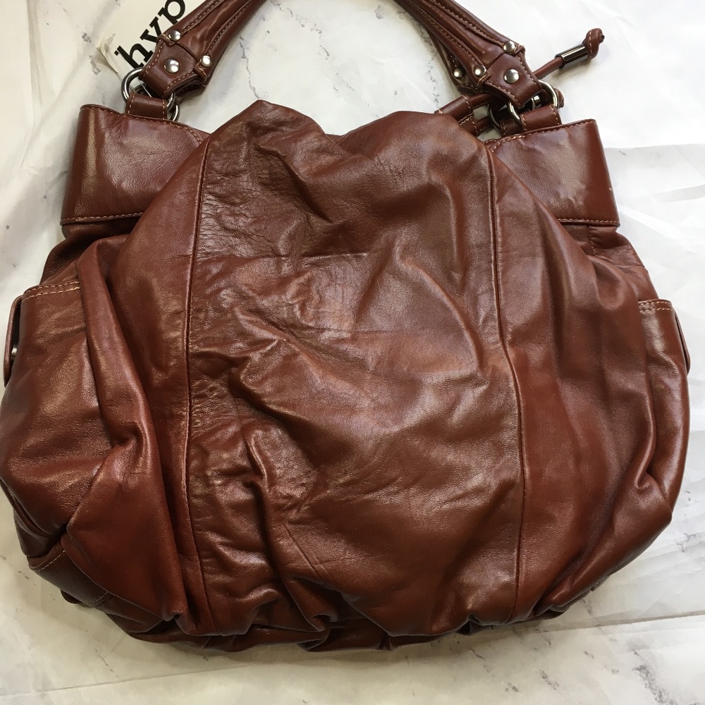 Hype Brand Large soft REAL leather cognac colored Handbag NWT